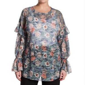 Melrose and Market Floral Print Lace Blouse